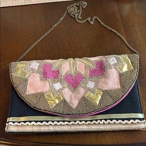 Source Unknown Pink and Gold Beaded Clutch